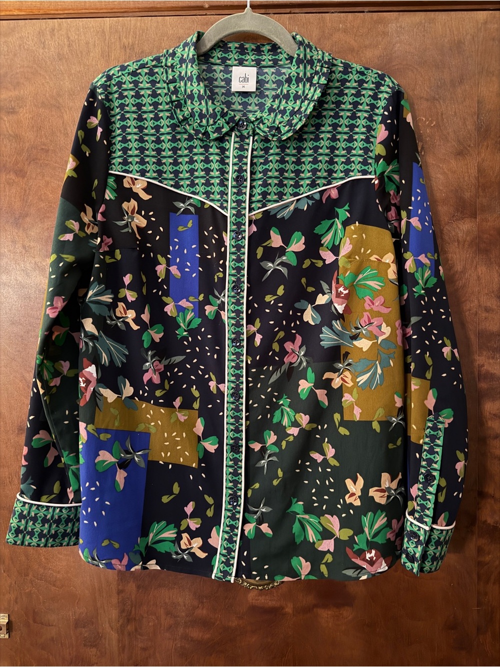 CAbi Multicolor Floral Patchwork Button-Up Blouse